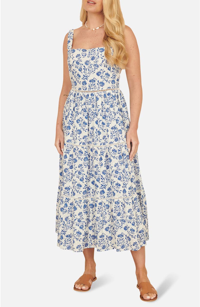 Yumi Floral Broderie Anglaise Midi Sun Dress, Alternate, color, Blue