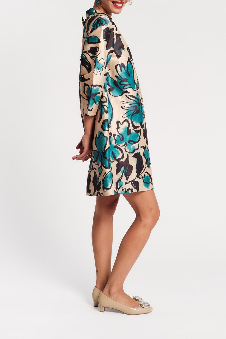Diplomat Mini Dress Abstract Meadow, Alternate, color, Teal/Camel