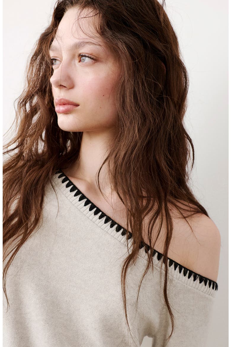 Asymmetrical Off the Shoulder Cotton Blend Sweater, Alternate, color, BEIGE