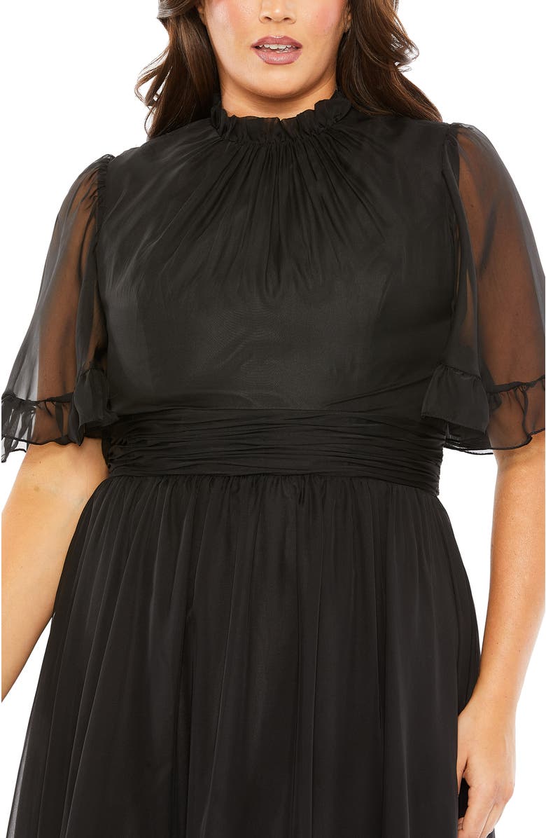 Mac Duggal High Neck Flutter Sleeve Ruffle Tiered High Low Gown, Alternate, color,