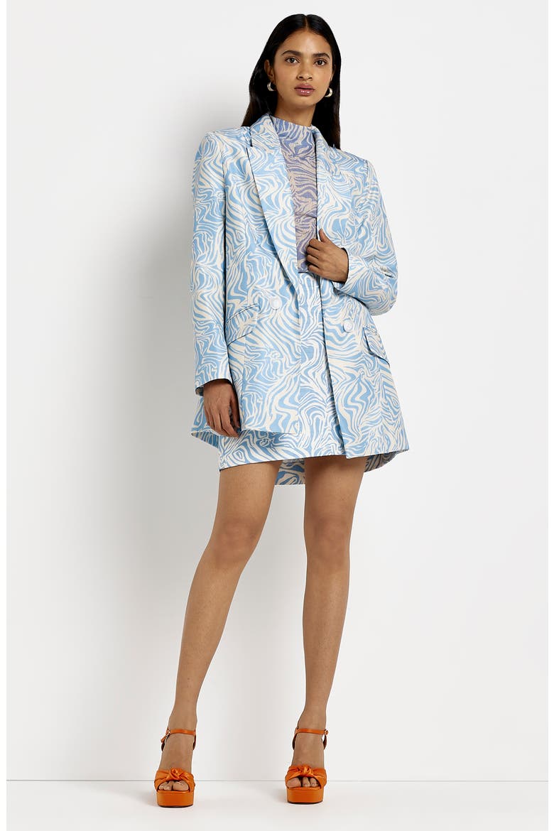 Swirl Print Double Breasted Blazer, Alternate, color, LIGHT BLUE