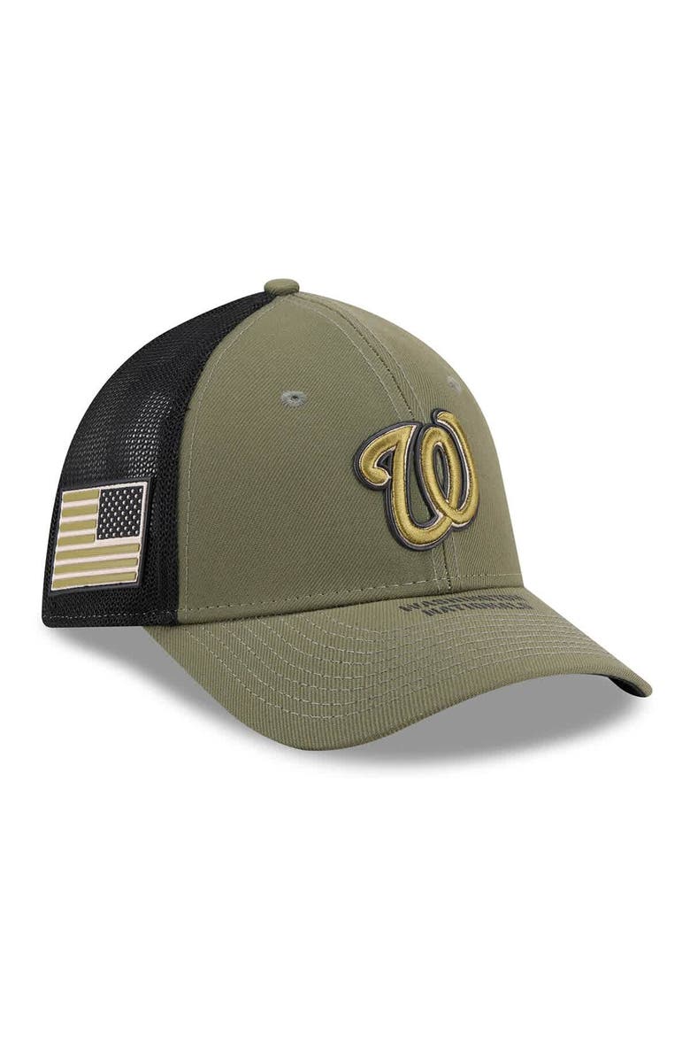 New Era Men's New Era  Olive Washington Nationals 2026 Armed Forces Day 39THIRTY M-Crown Trucker Flex Hat, Main, color, Olive