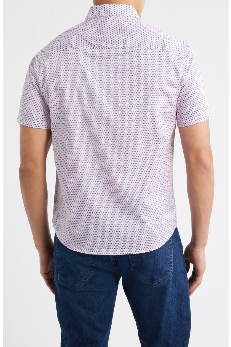 Logan Microprint Short Sleeve Cotton Blend Button-Up Shirt, Alternate, color, PINK / NAVY BOWTIE
