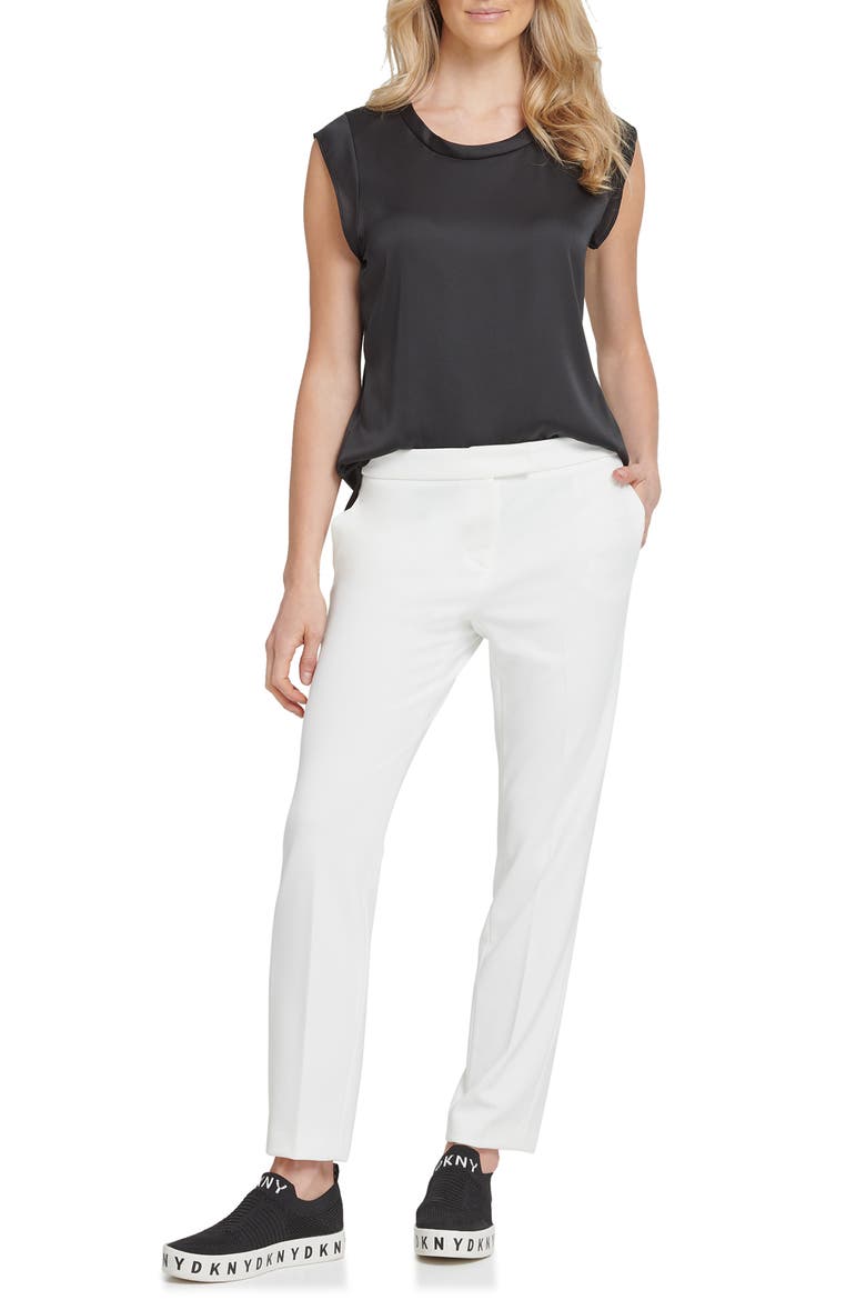 Flat Front Straight Leg Career Pants, Alternate, color, IVORY