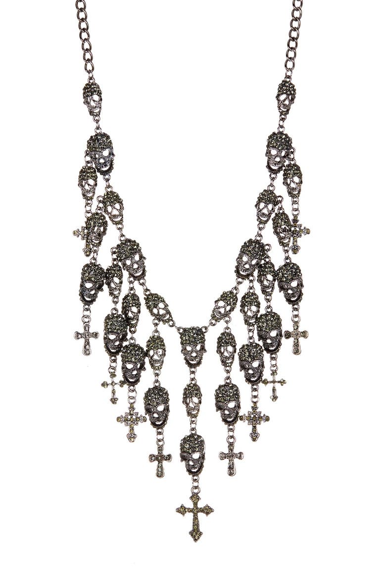 Skully Fringe Necklace, Main, color, DARK SILVER