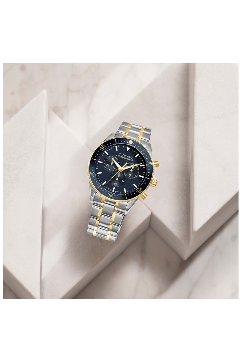 Heritage Calendoplan Chronograph Bracelet Watch, 42mm, Alternate, color, BLUE