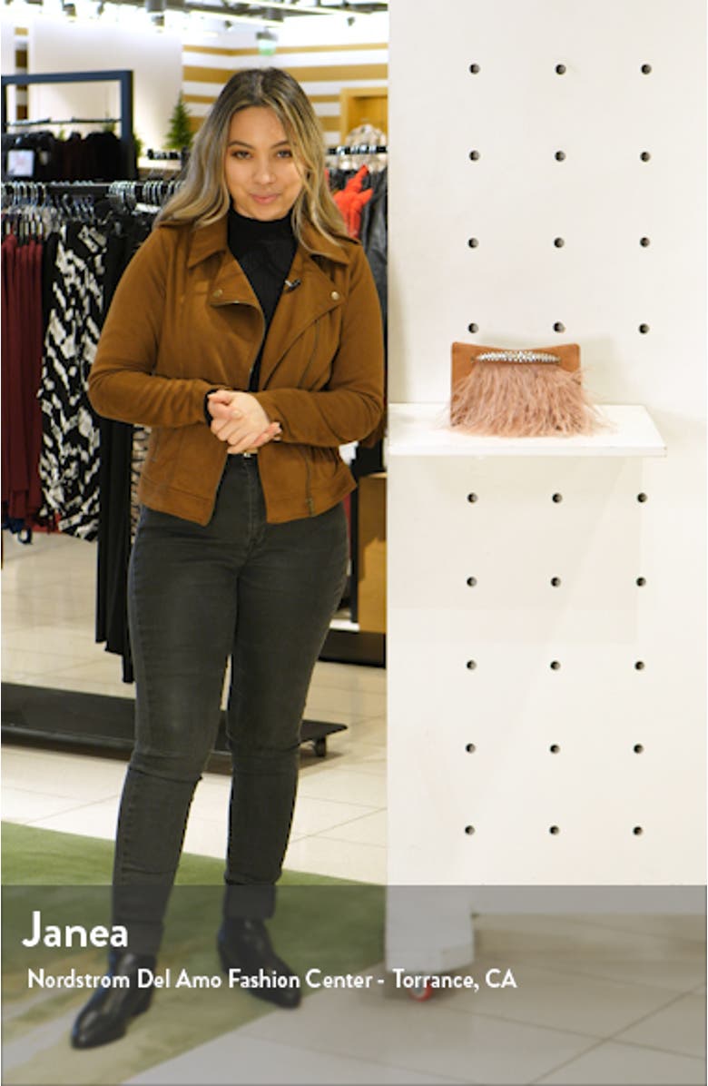 Feather Leather Clutch with Crystal Bracelet Handle, sales video thumbnail