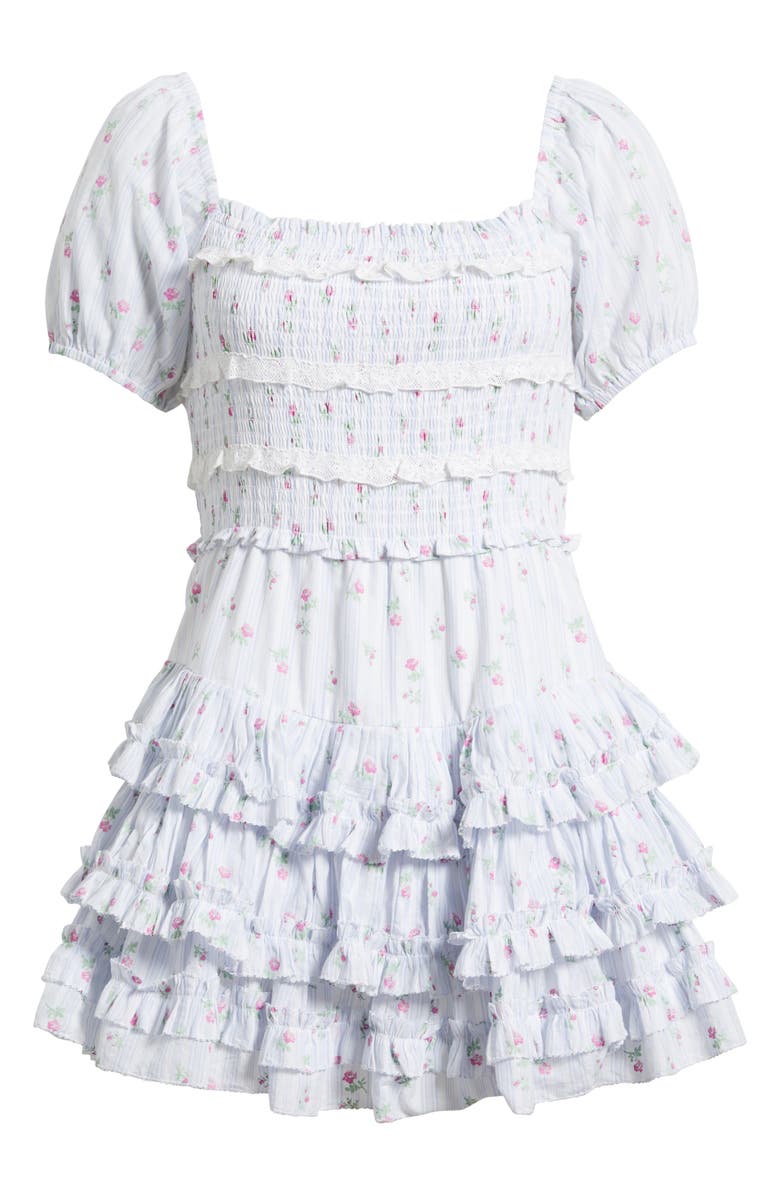 LoveShackFancy Fellows Ruffle Minidress, Alternate, color, Coastline Blue