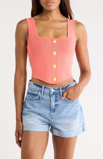 L'agence Saga Square Neck Tank In Coral Rose/gold
