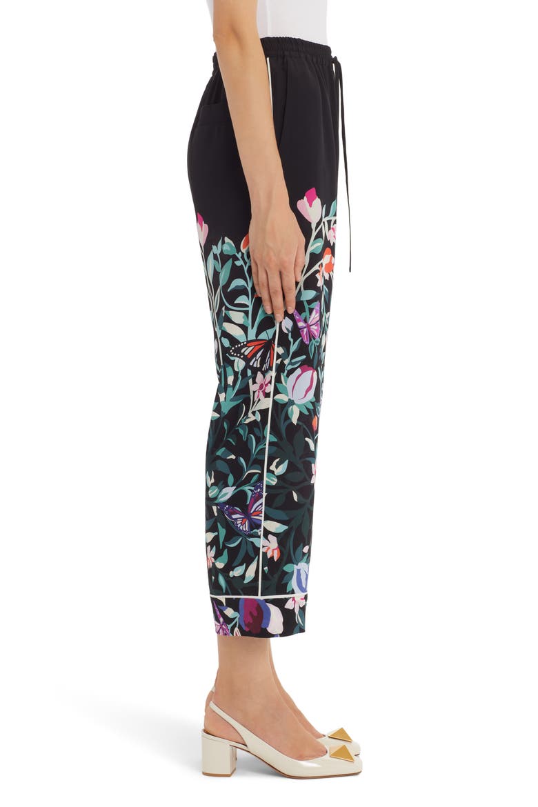 Flower Garden Print Silk Crêpe de Chine Pants, Alternate, color, NERO MULTICOLOR K92