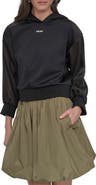 DKNY Organza Sleeve Crop Hoodie