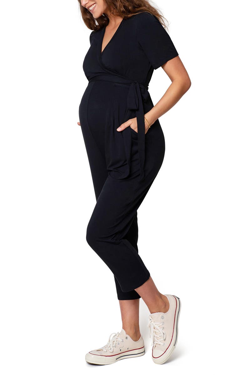 Ingrid & Isabel <sup>®</sup> Crop Jersey Maternity/Nursing Jumpsuit, Main, color,