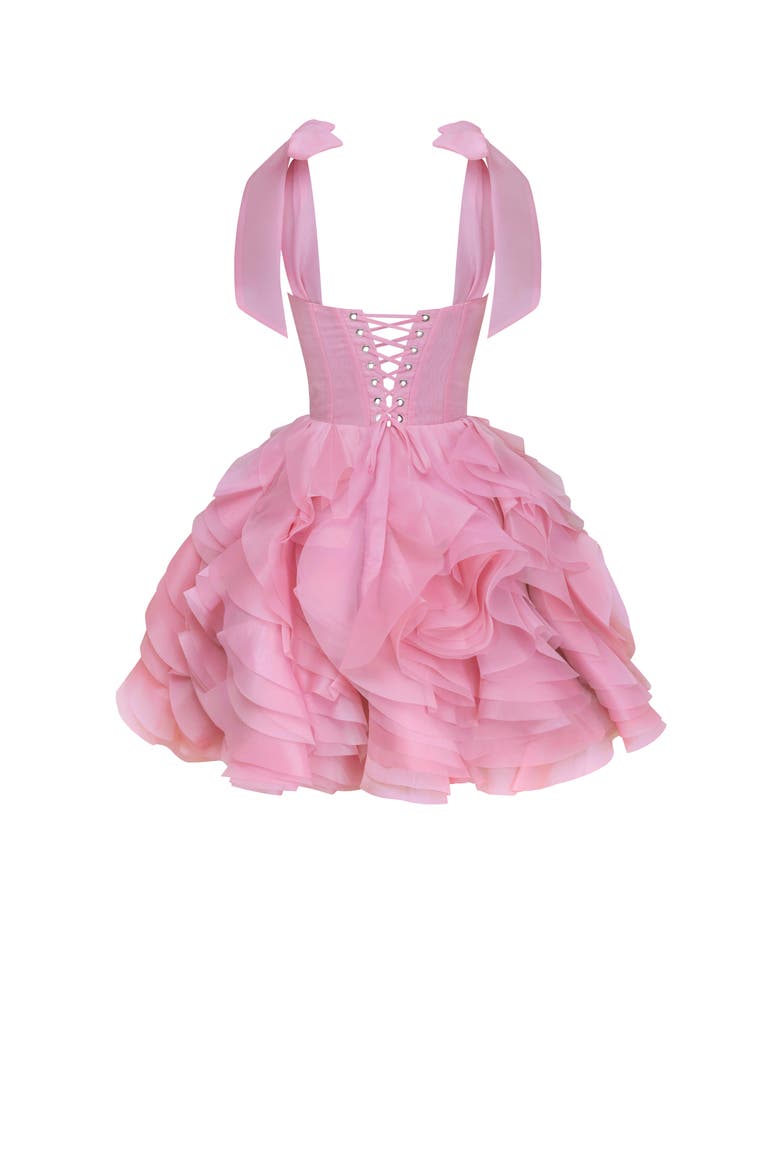 Corset Mini Evening & Special Occasion Dress with Floral Appliques, Alternate, color, Pink