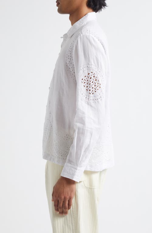Bode Belvoir Broderie Anglaise Linen Shirt In White
