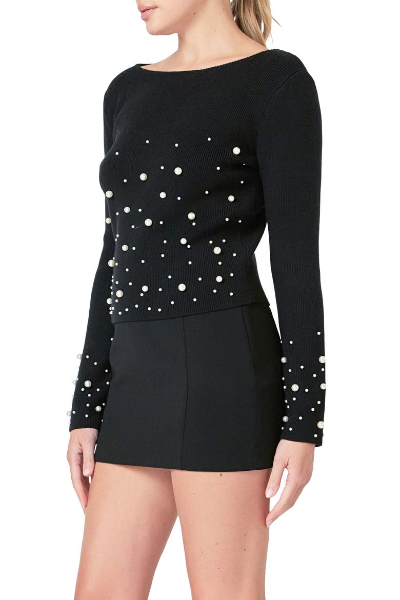 Imitation Pearl Embellished Sweater, Alternate, color, BLACK