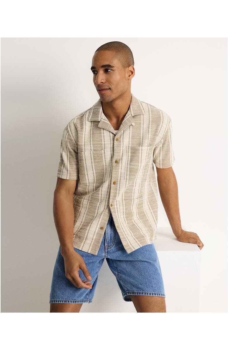 Lands' End Short Sleeve Textured Jacquard Camp Collar Shirt - Set Top, Alternate, color, Toasted Rye Stripe