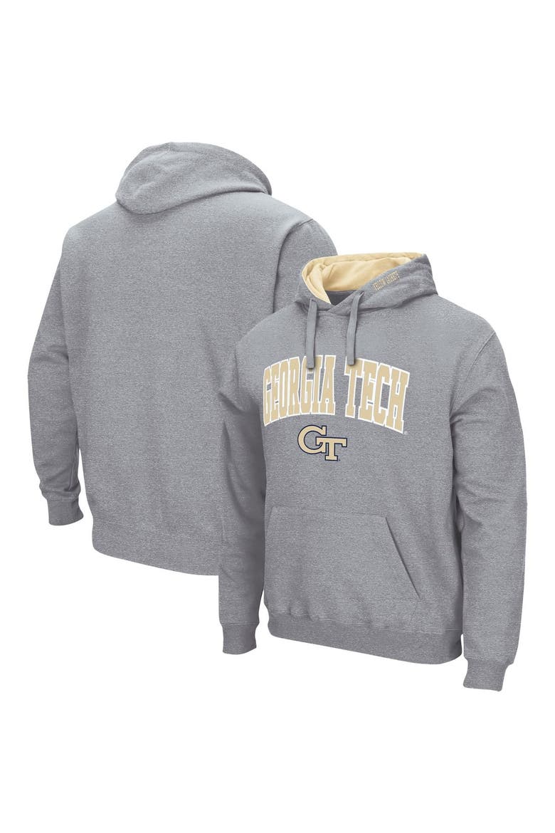 Men's Colosseum Heathered Gray Georgia Tech Yellow Jackets Arch & Logo 3.0 Pullover Hoodie, Alternate, color, Heather Gray