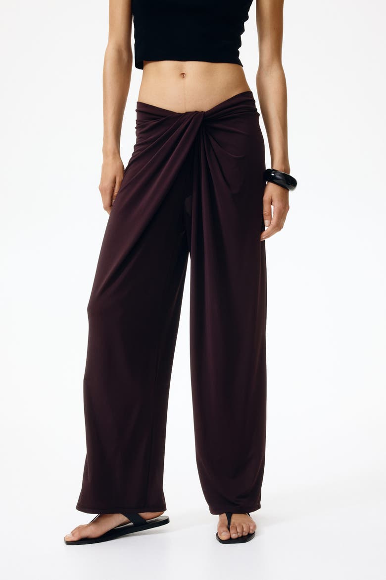 Twist-detail Jersey Pants, Alternate, color, Dark brown