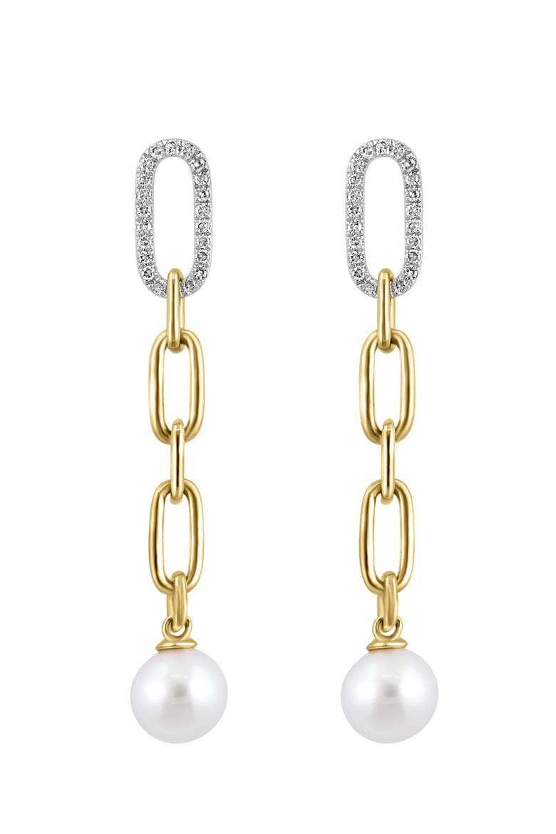 14K Yellow Gold Diamond Fresh Water Pearl Paperclip Drop Earrings, Main, color, 14K Gold