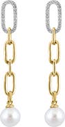 EFFY 14K Yellow Gold Diamond Fresh Water Pearl Paperclip Drop Earrings