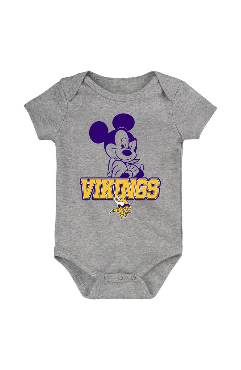 Outerstuff Newborn & Infant Purple/Gold/Gray Minnesota Vikings Three-Piece Disney Game Time Bodysuit Set, Alternate, color, 