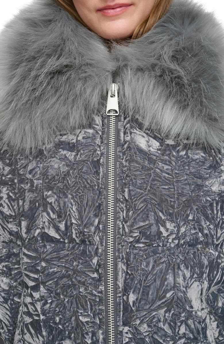 Andrew Marc Charleroi Faux Fur Collar Down & Feather Fill Velvet Puffer Jacket, Alternate, color, Peppercorn