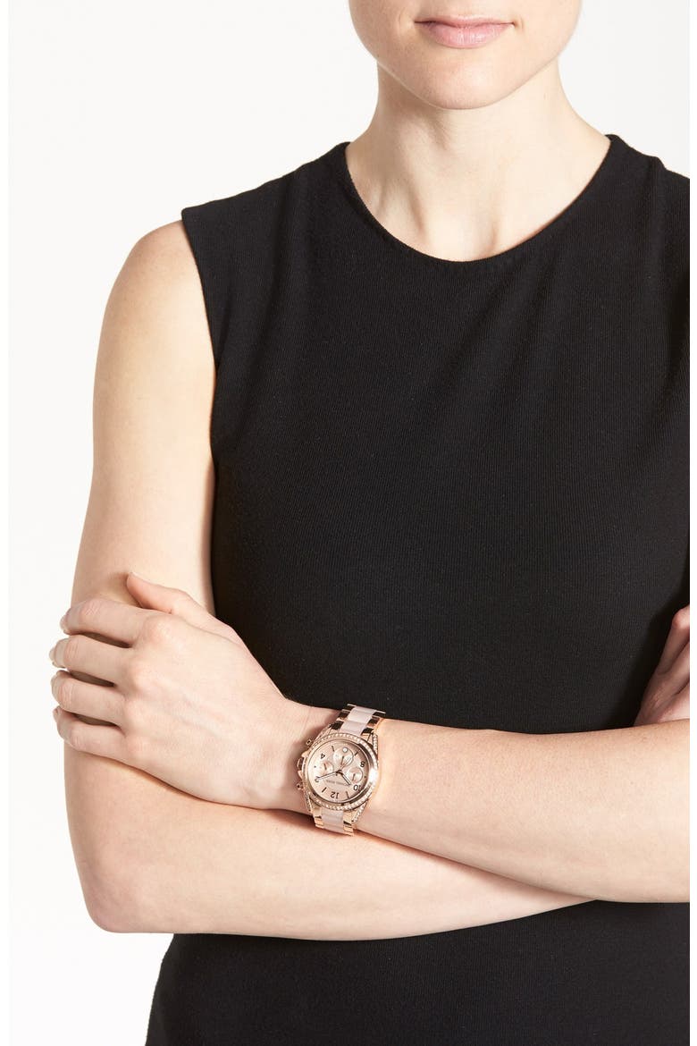 'Blair' Crystal Bezel Two-Tone Bracelet Watch, 39mm, Alternate, color, ROSE GOLD/ BLUSH