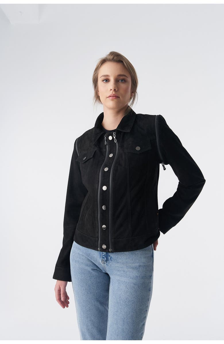 Furniq UK Sarah Suede Jacket, Alternate, color, Black