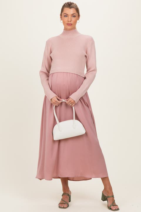 Knit Contrast Top Satin Midi Dress