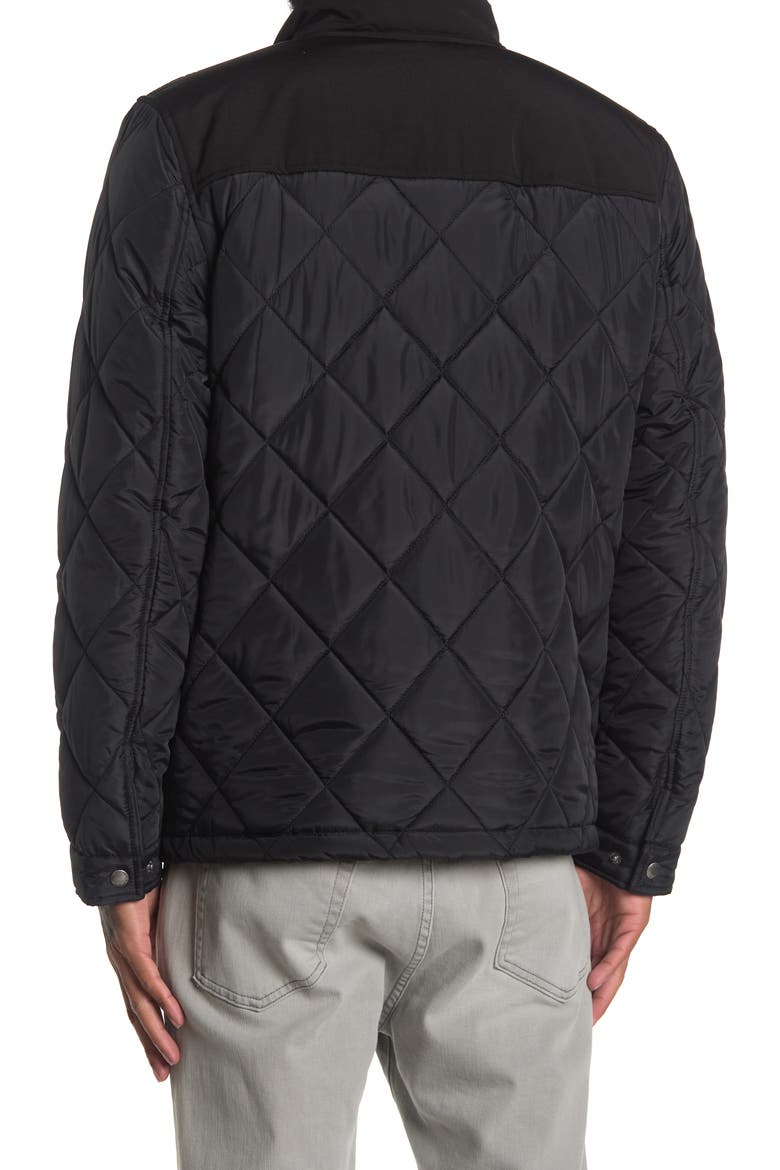 COLE HAAN Mixed Media Faux Shearling Lined Diamond Quilted Jacket, Alternate, color, BLACK