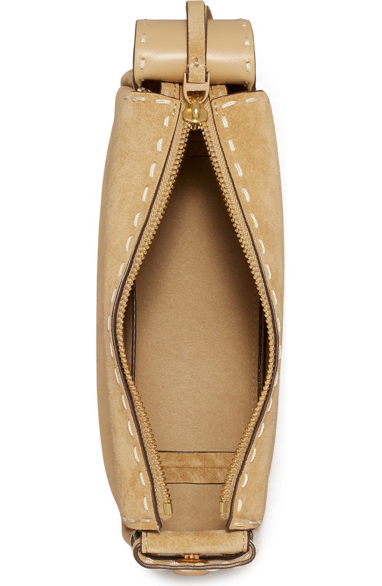 Tory Burch Romy Small Suede Shoulder Bag, Alternate, color, Butter