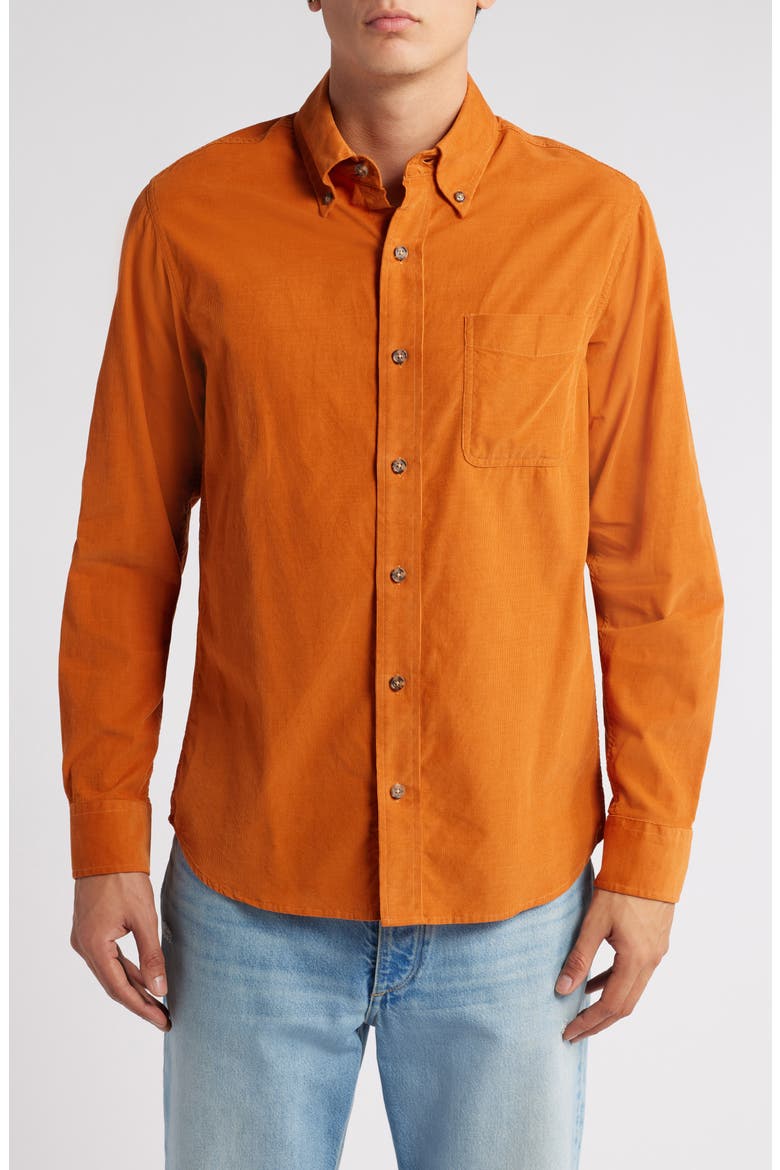 Pinwale Corduroy Button Down Shirt, Main, color, RUST