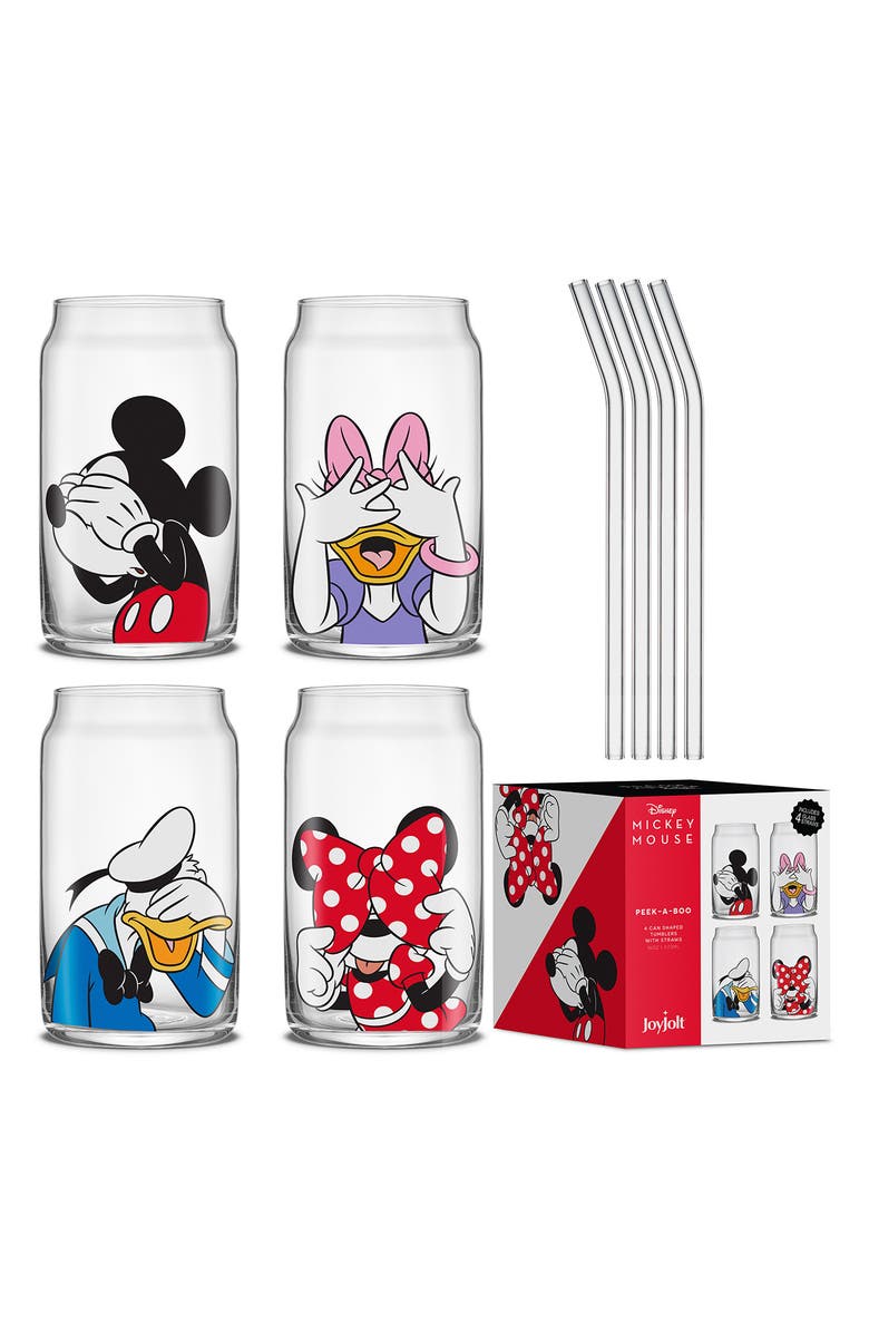 JoyJolt x Disney Mickey & Friends Set of 4 Can Glasses, Alternate, color, Clear