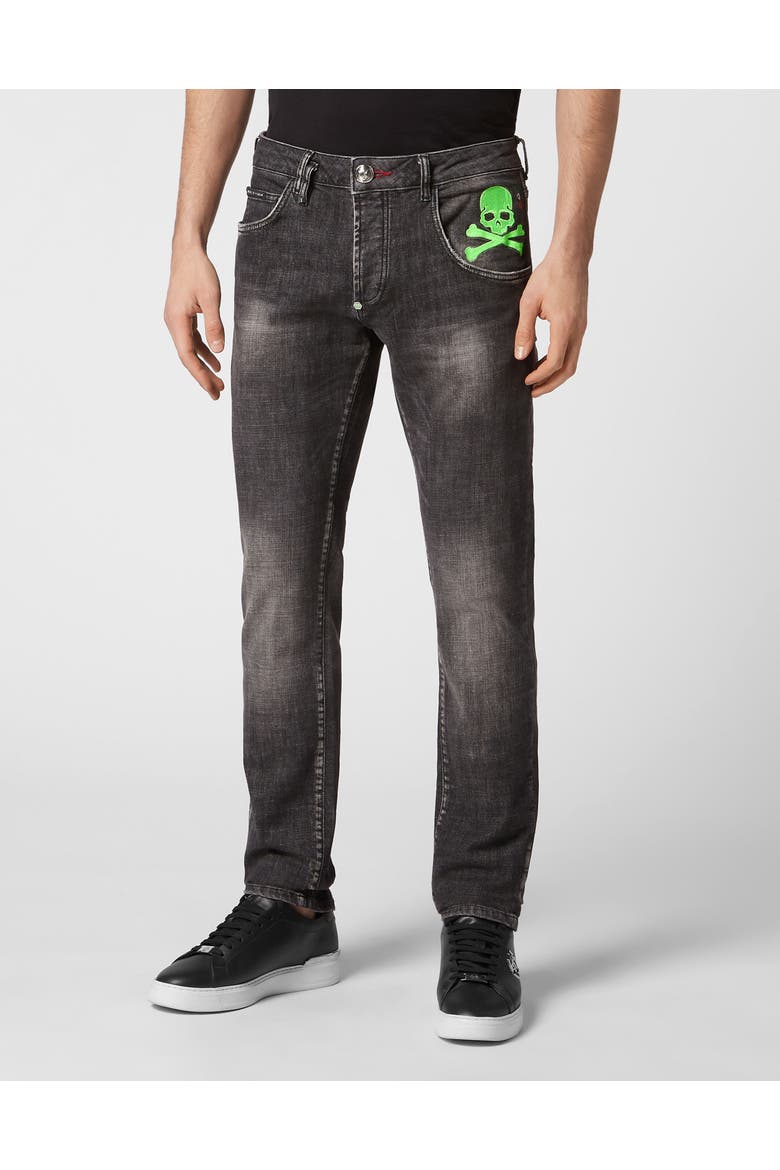 Denim Trousers Super Straight Cut Skull&Amp;Bones Men, Main, color, FullMetal