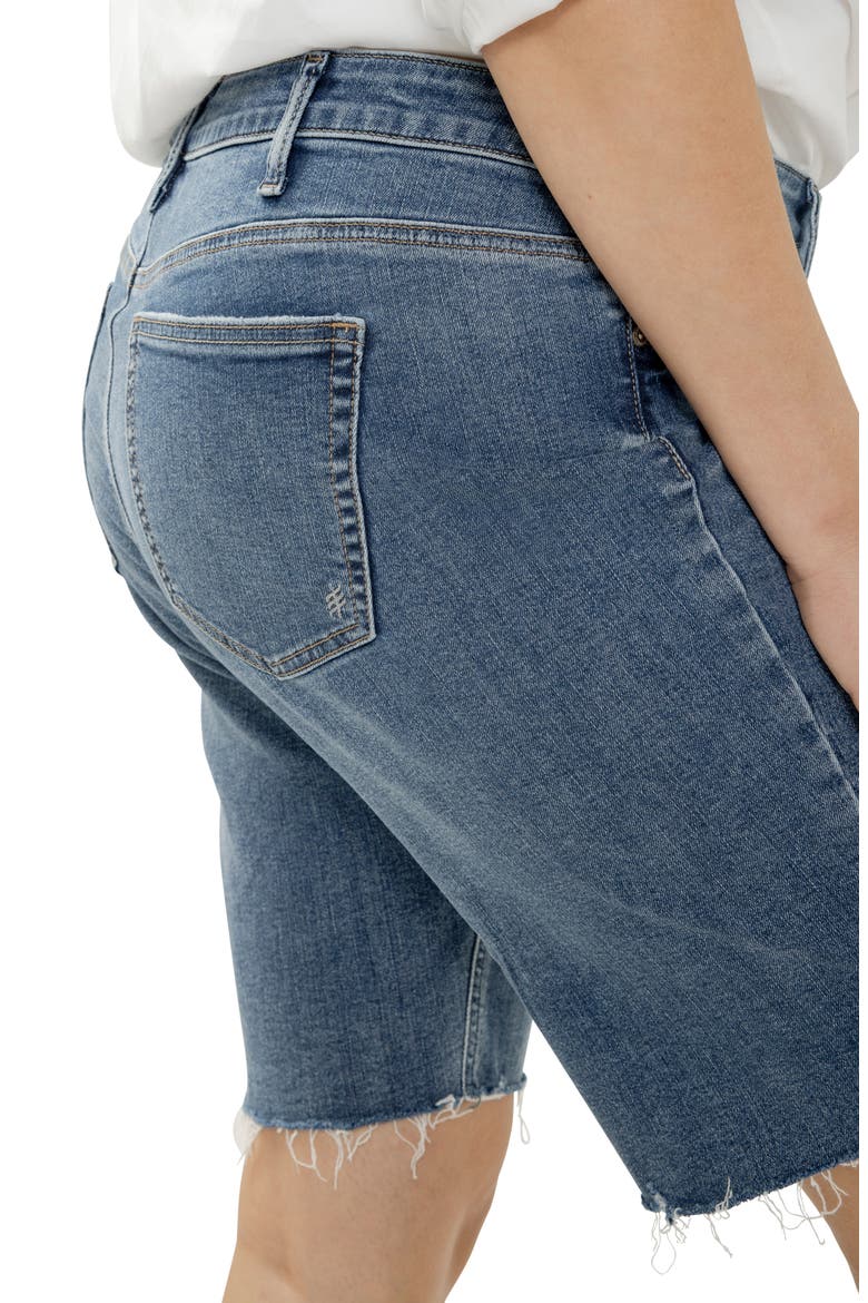 Elyse Curvy Raw Hem Mid Rise Denim Bermuda Shorts, Alternate, color, SUNSET BLUE