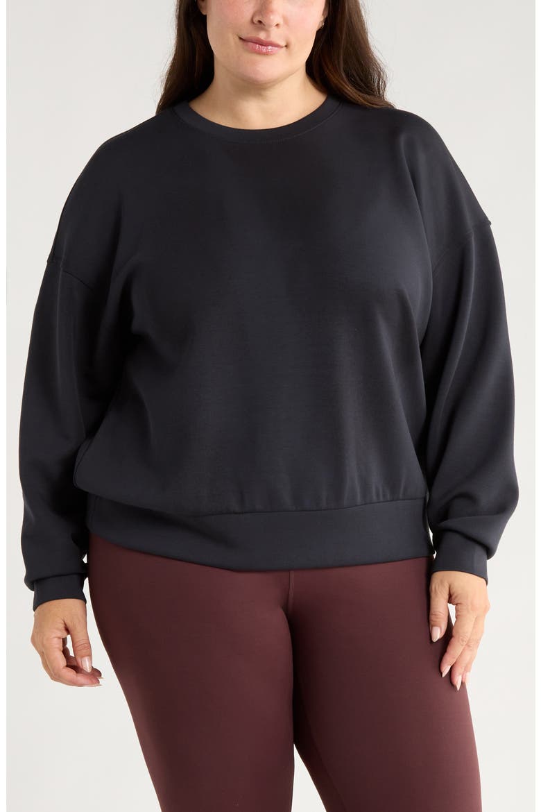 Soft Luxe Boxy Knit Crew Sweatshirt, Main, color, BLACK