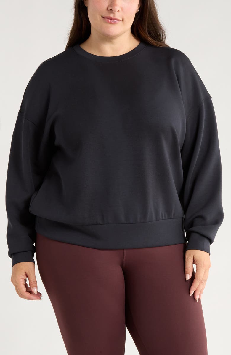 Zella Ultrasoft Boxy Knit Crew Sweatshirt, Main, color, Black