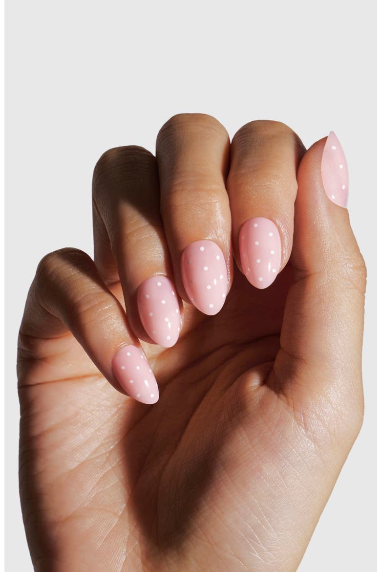 Extra Short Almond Press-On Nails, Alternate, color, BABY PINK DOT