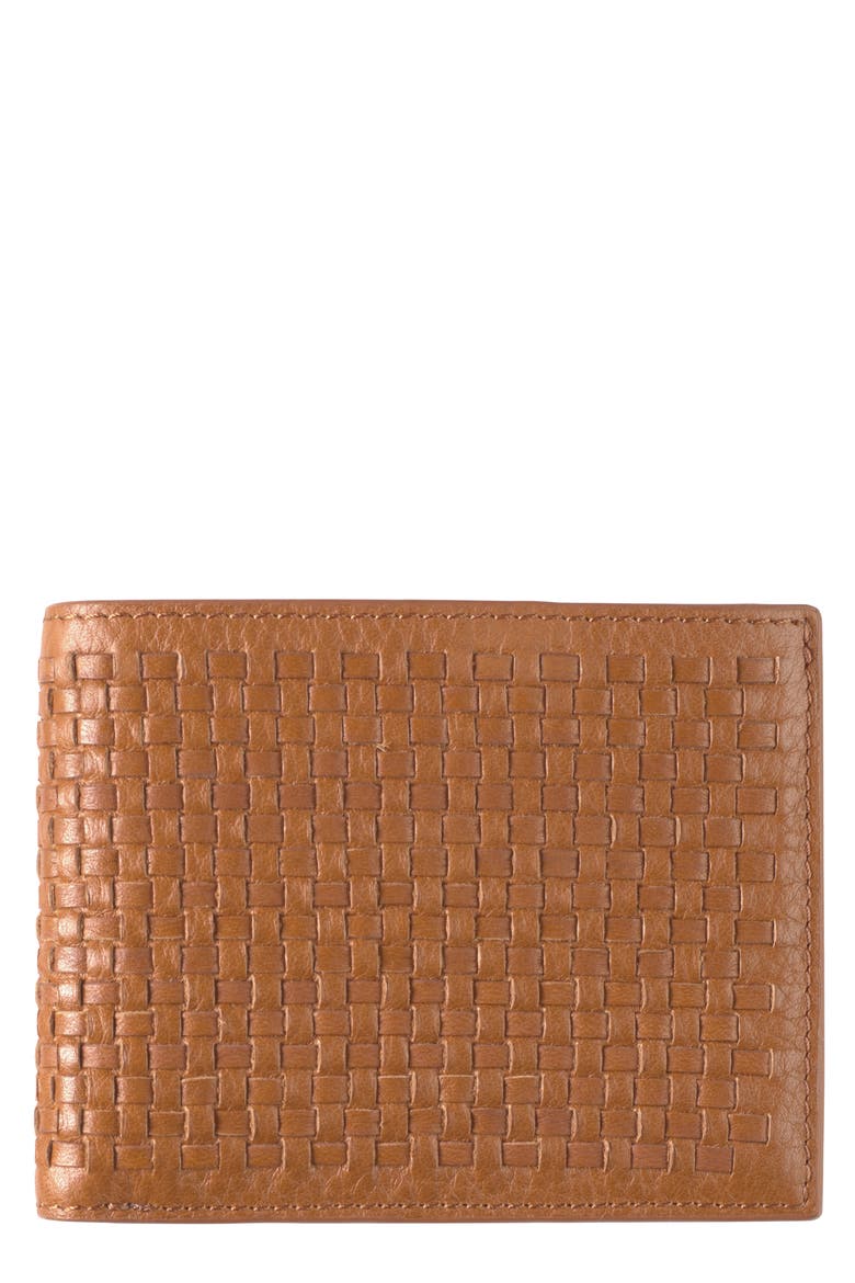 Kingston Woven Leather Bifold Wallet, Main, color, BROWN