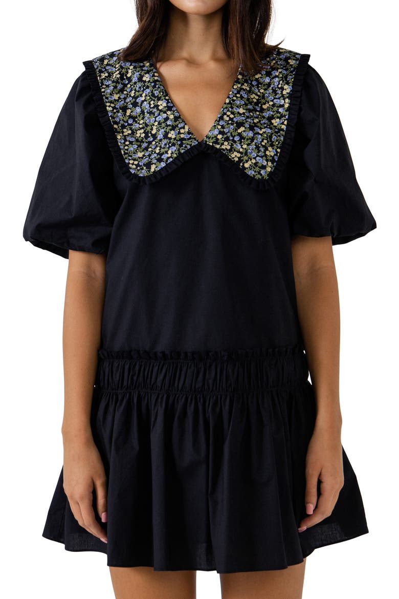 Floral Collar Minidress, Alternate, color, BLACK