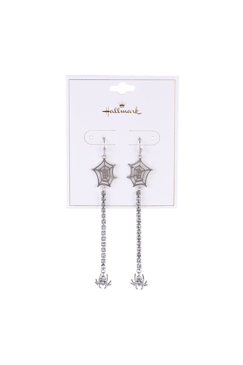 Halloween Spider and Web Linear Earrings, Alternate, color, Silver