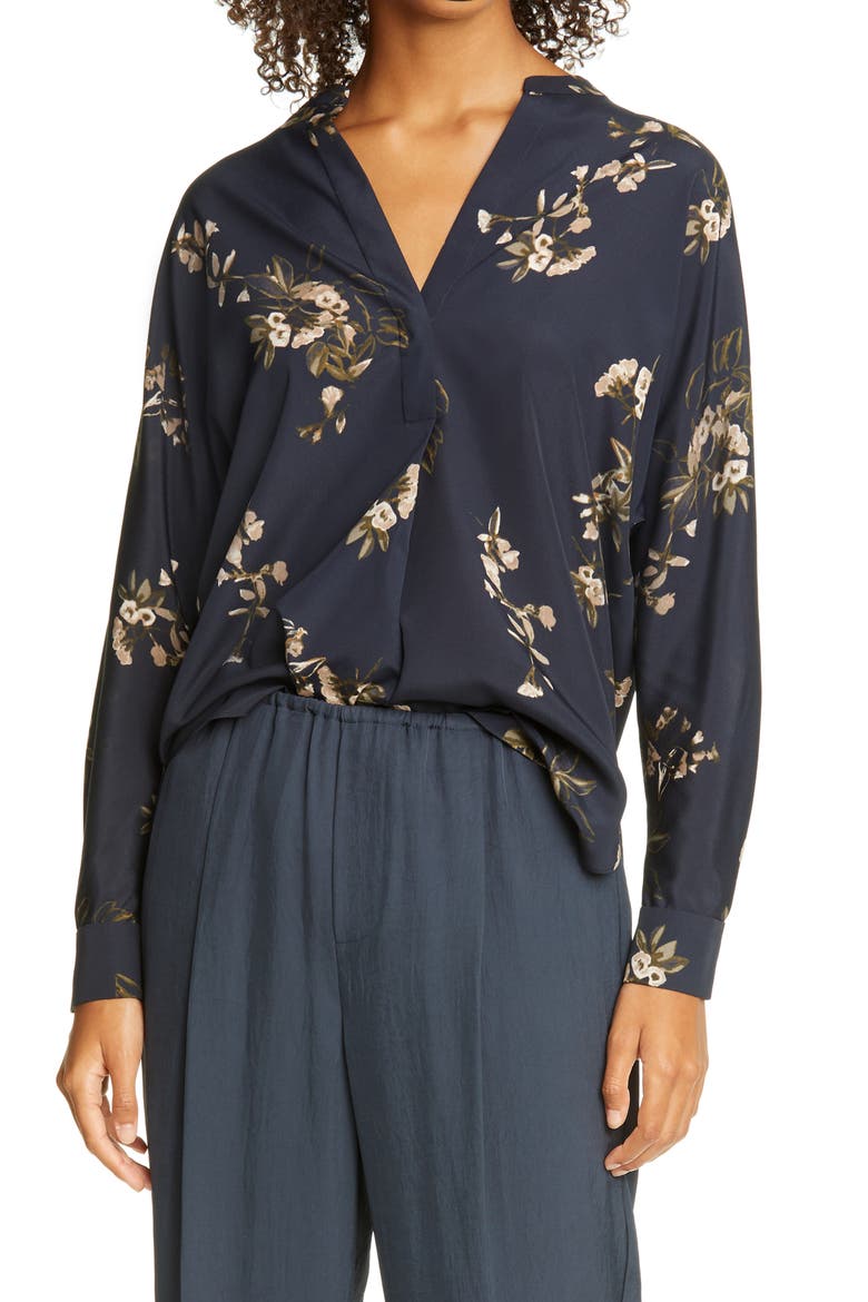Painted Blooms Floral High/Low Blouse, Main, color, COASTAL