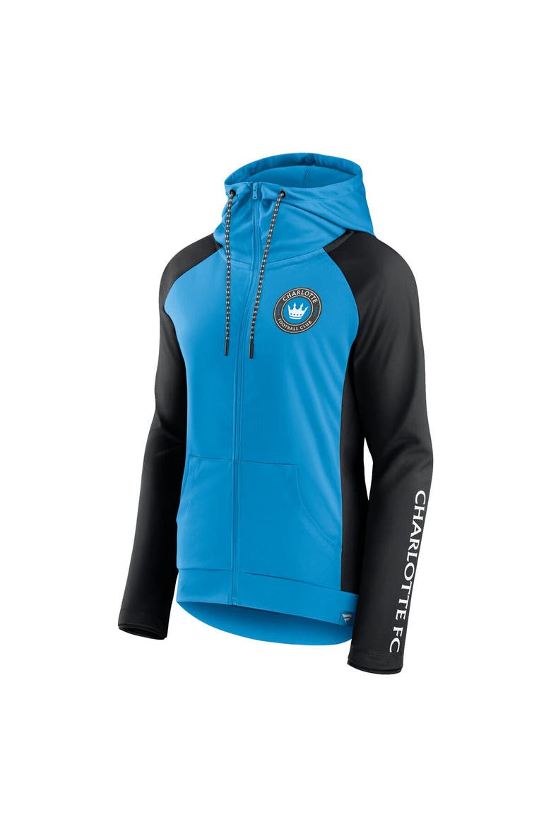 Women's Fanatics Branded Blue/Black Charlotte FC Iconic Raglan Full-Zip Hoodie, Alternate, color, Blue