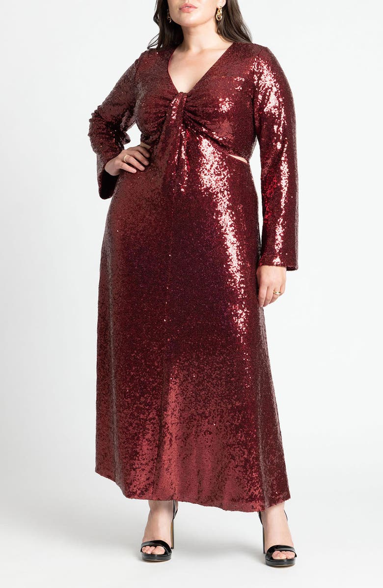 ELOQUII Sequin Long Sleeve Cutout Maxi Dress, Main, color,