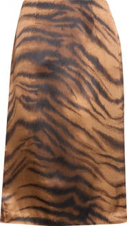 KIM SHUI Chudeir Tiger Print Silk Satin Pencil Skirt