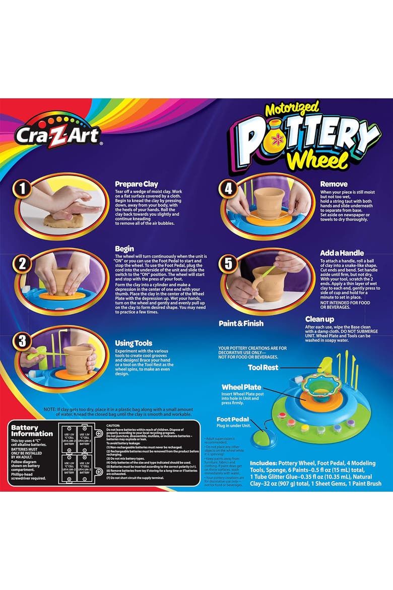Crazart Motorized Pottery Wheel Kit, Craft Kit, Batteries Required, Kids, Alternate, color, Multicolored