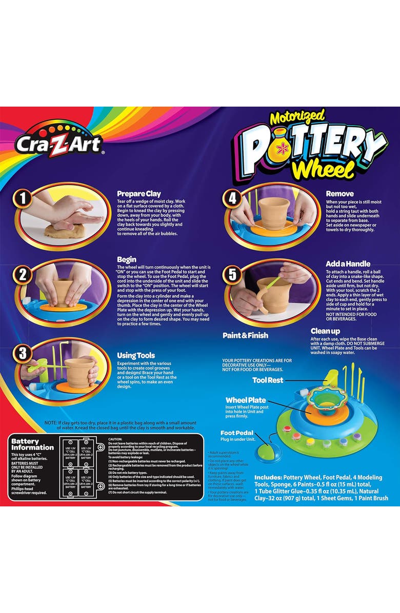 CRA-Z-ART Crazart Motorized Pottery Wheel Kit, Craft Kit, Batteries Required, Kids, Alternate, color, Multicolored