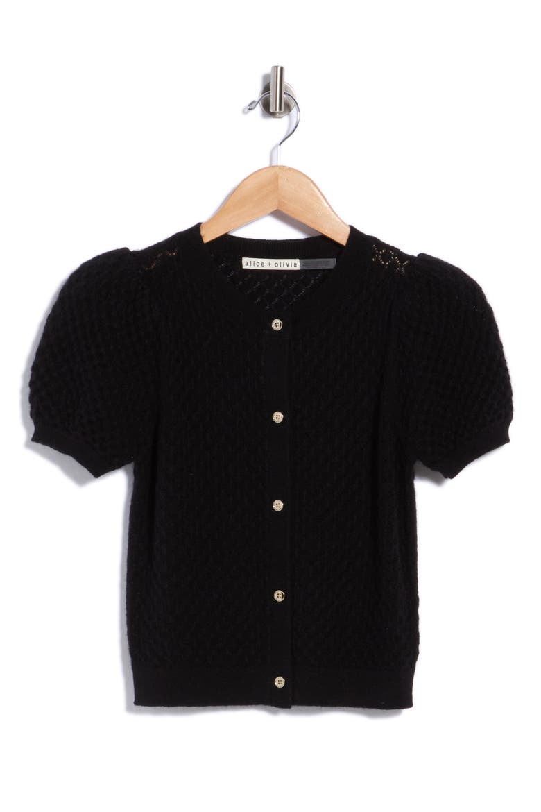 Sabine Puff Sleeve Crop Cashmere Blend Sweater, Main, color, BLACK