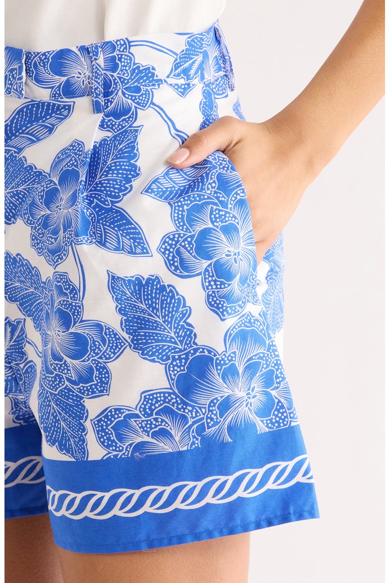 Rency Floral Print High Waist Shorts, Alternate, color, WHITE-BLUE
