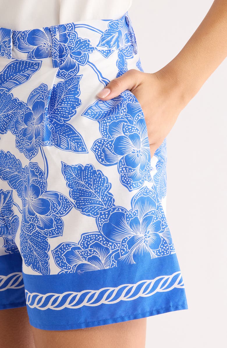 SUGARLIPS Rency Floral Print High Waist Shorts, Alternate, color, White-Blue